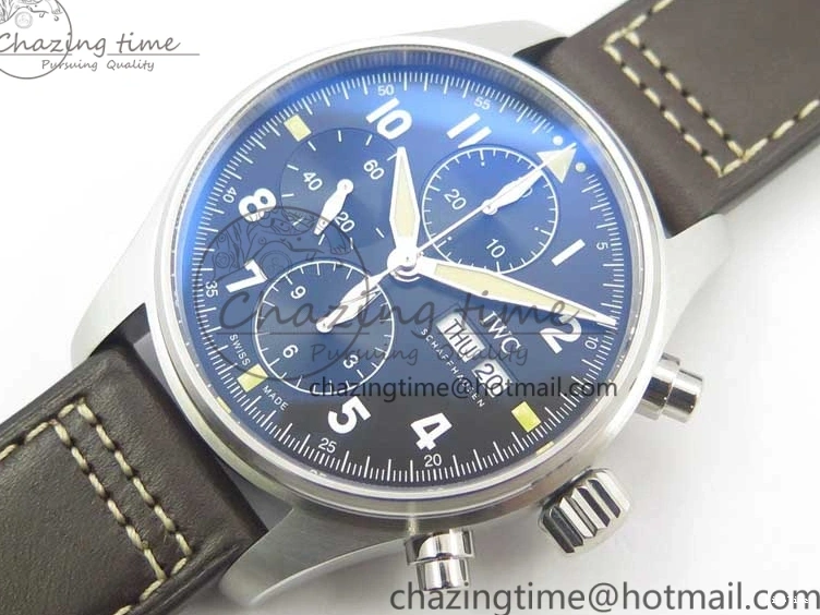 MIROTIME 0514 Pilot Chrono Spitfire IW387903 SS ZF 1:1 Best Edition Black Dial on Brown Leather Strap A OdorResistant 7127